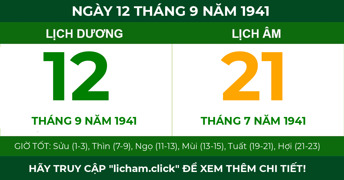 lịch âm ngày 12 tháng 9 năm 1941