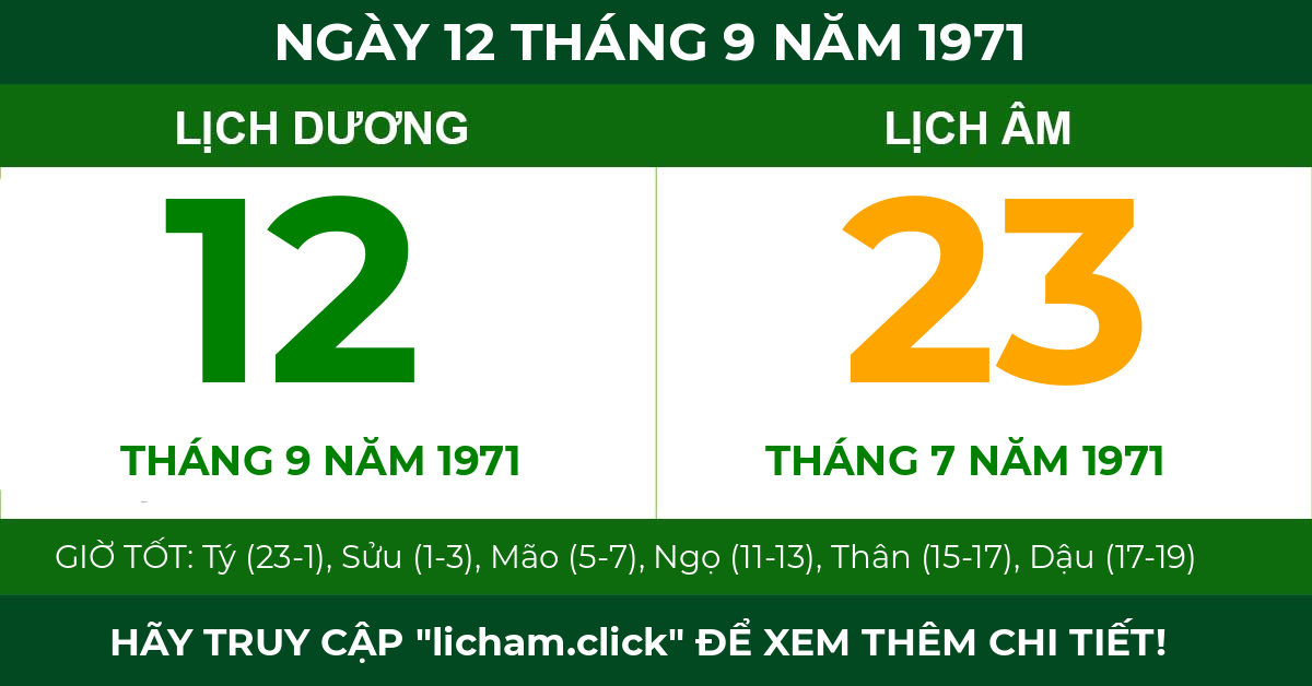 lịch âm ngày 12 tháng 9 năm 1971