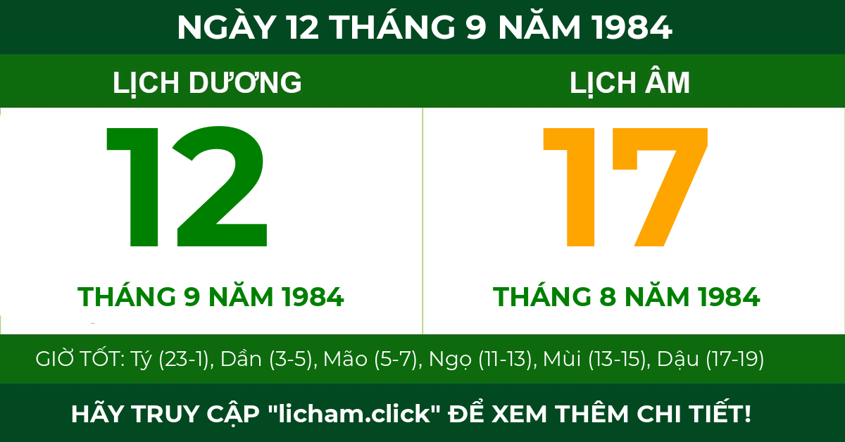 lịch âm ngày 12 tháng 9 năm 1984