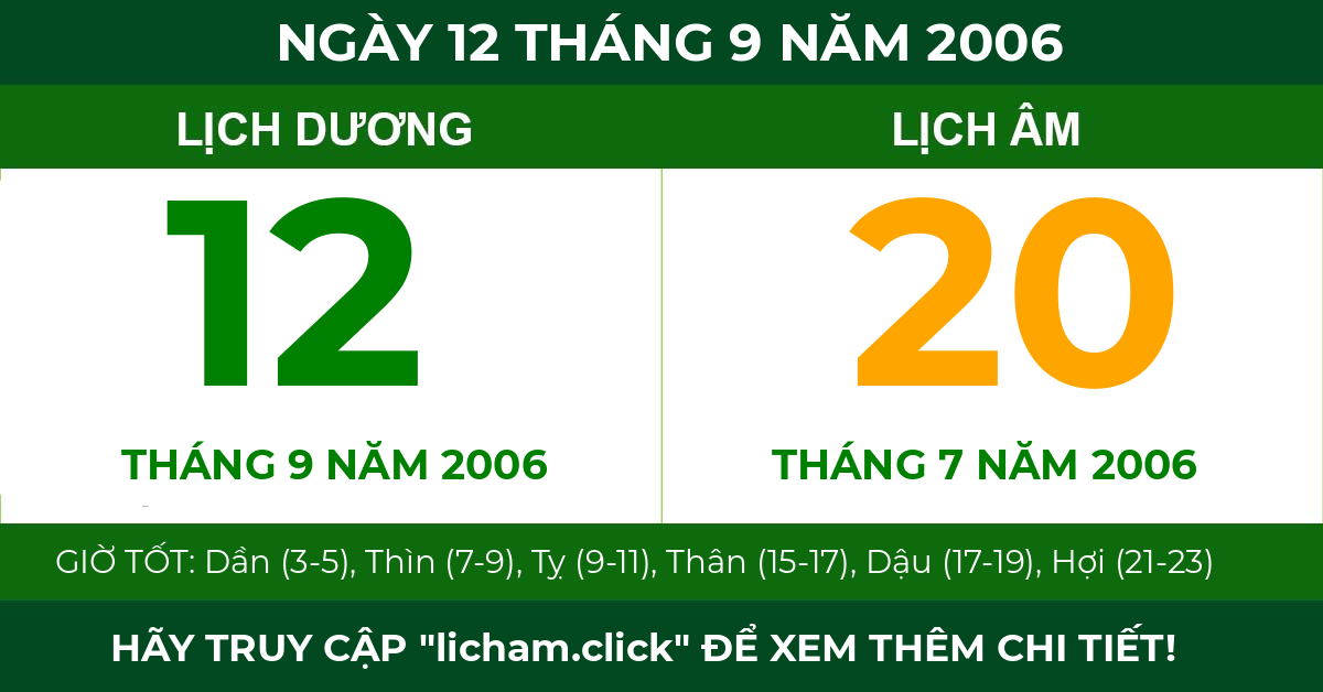 lịch âm ngày 12 tháng 9 năm 2006