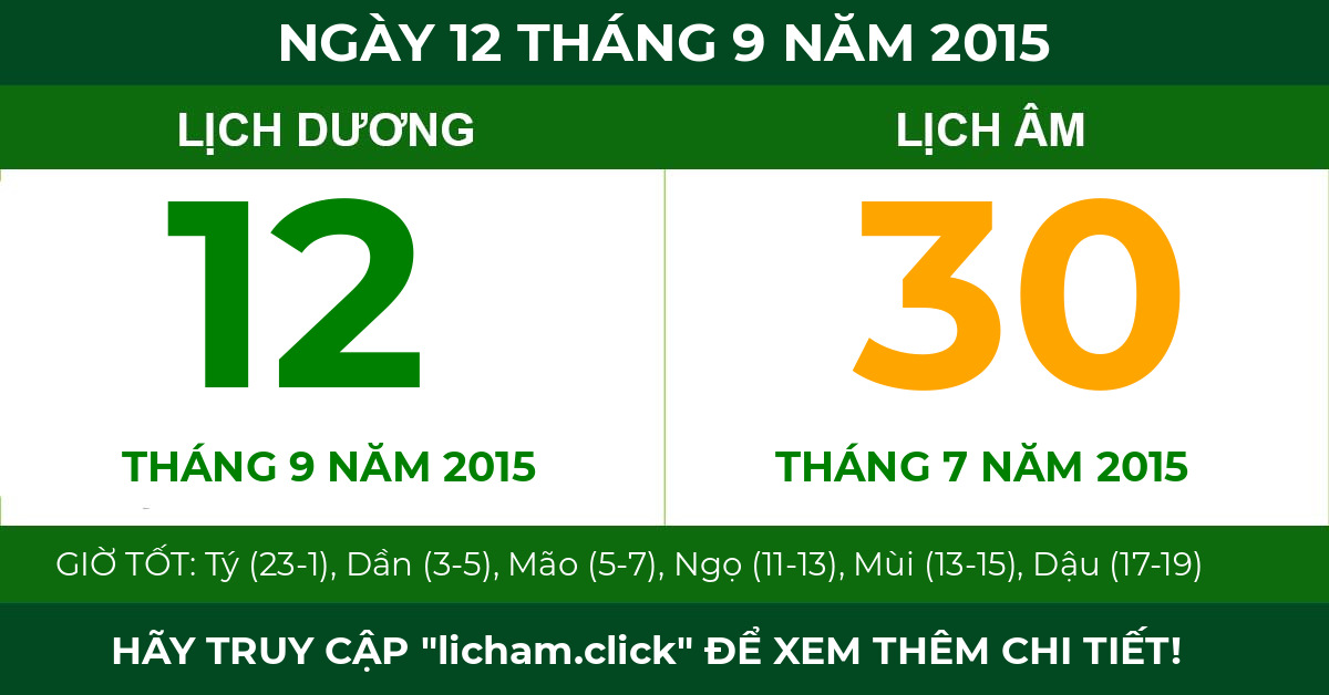 lịch âm ngày 12 tháng 9 năm 2015