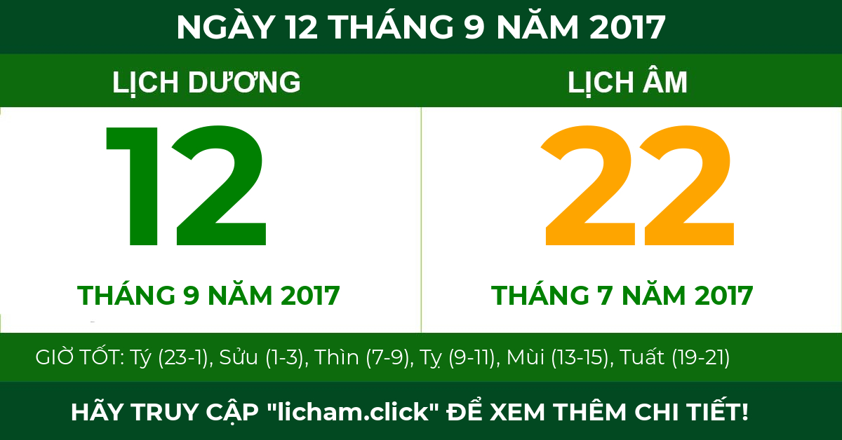 lịch âm ngày 12 tháng 9 năm 2017