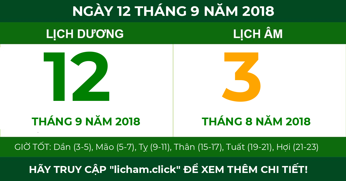 lịch âm ngày 12 tháng 9 năm 2018