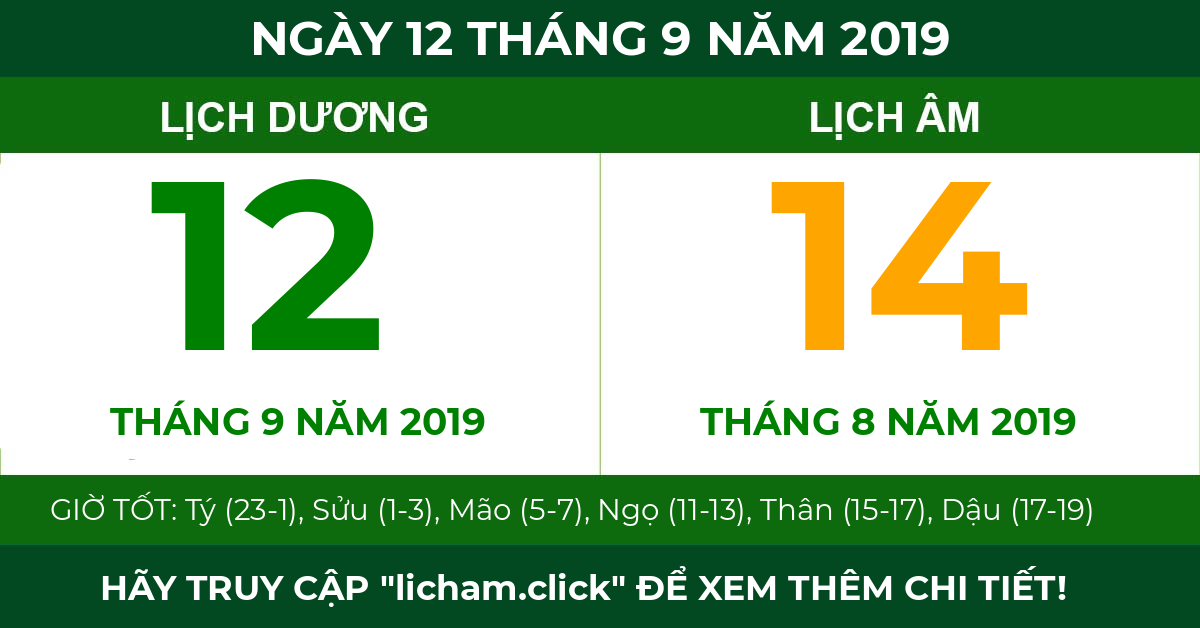 lịch âm ngày 12 tháng 9 năm 2019