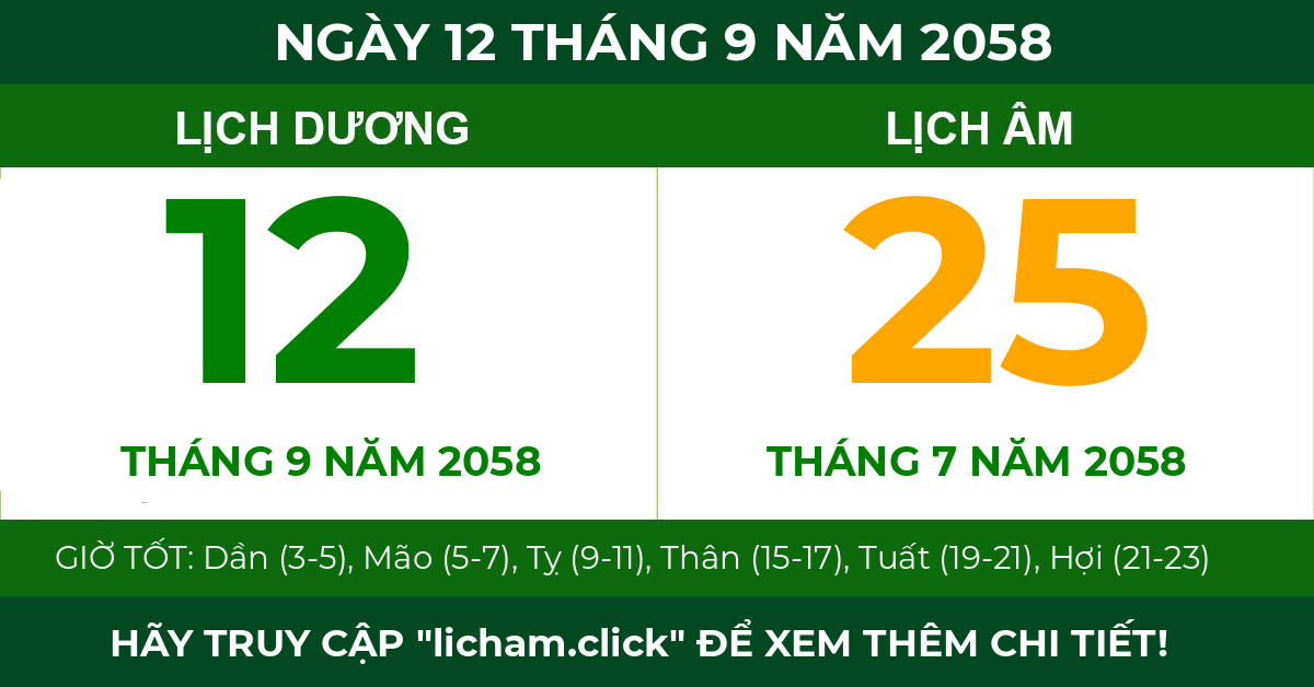 lịch âm ngày 12 tháng 9 năm 2058