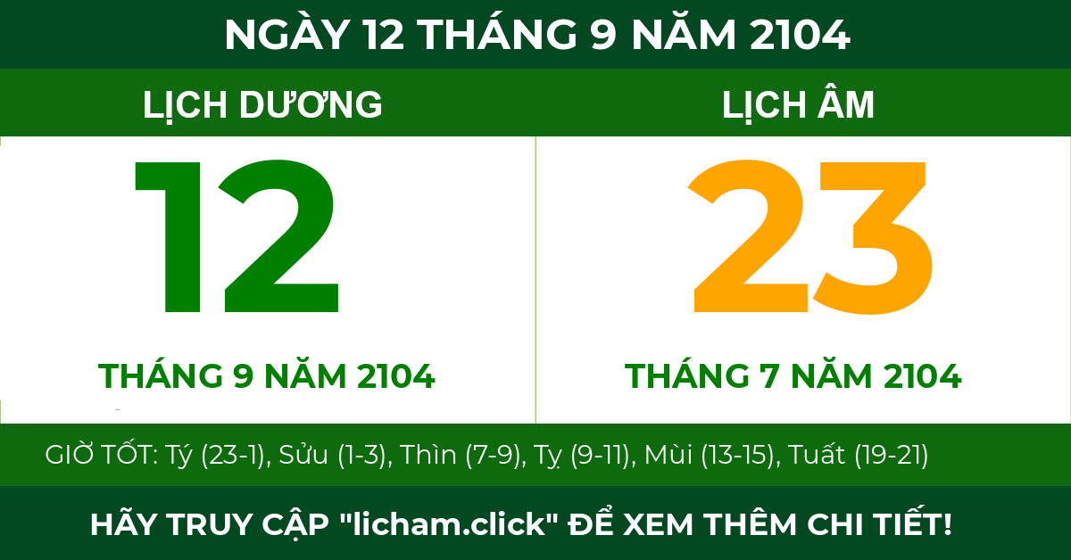 lịch âm ngày 12 tháng 9 năm 2104