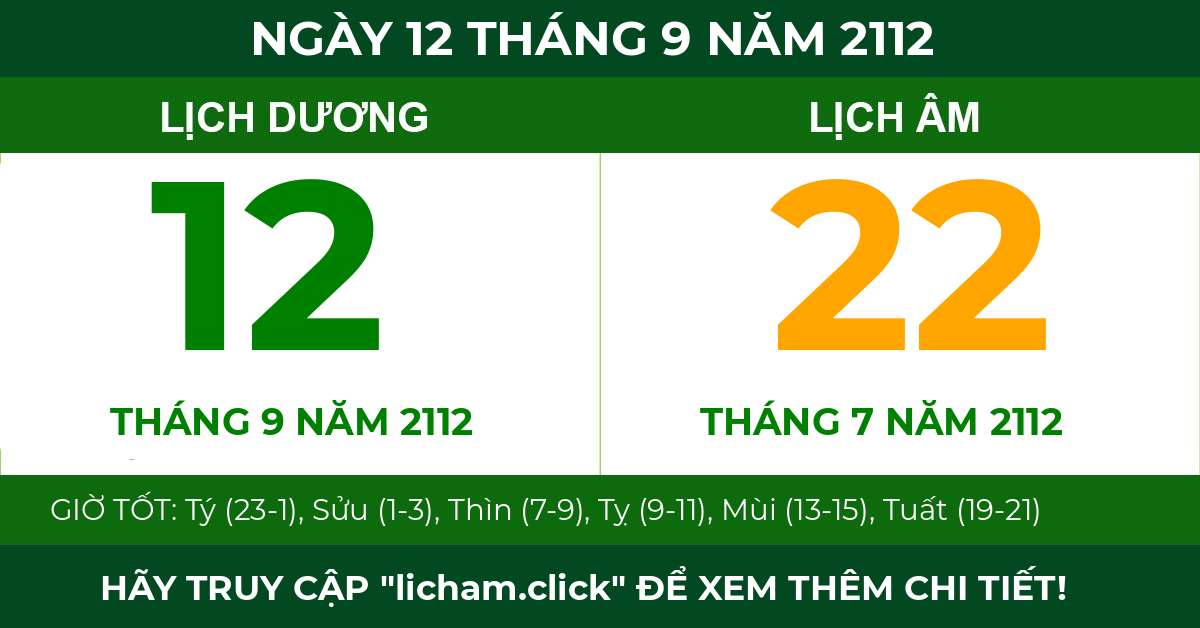 lịch âm ngày 12 tháng 9 năm 2112