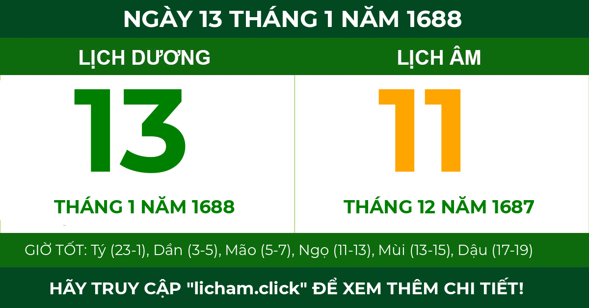 lịch âm ngày 13 tháng 1 năm 1688
