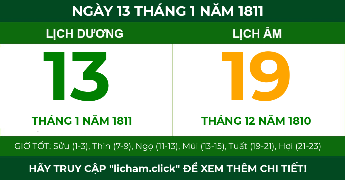 lịch âm ngày 13 tháng 1 năm 1811