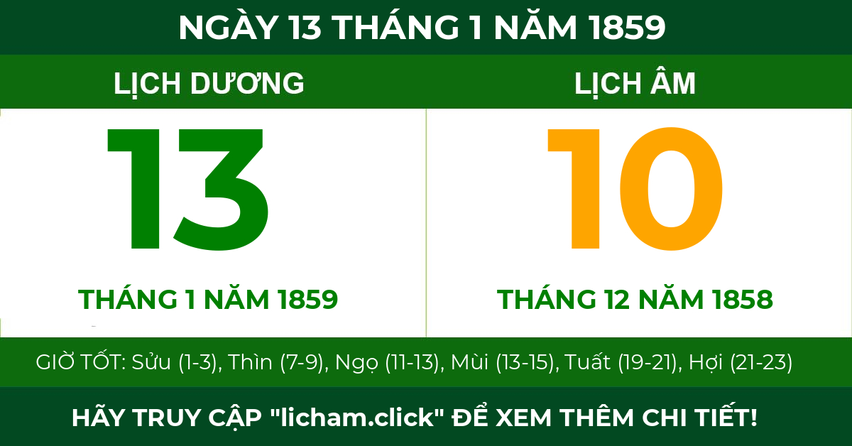 lịch âm ngày 13 tháng 1 năm 1859