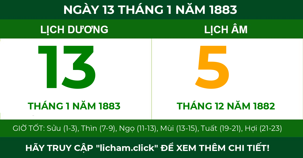lịch âm ngày 13 tháng 1 năm 1883