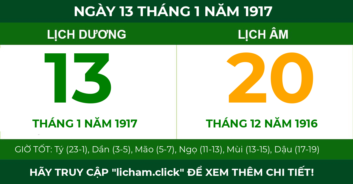 lịch âm ngày 13 tháng 1 năm 1917