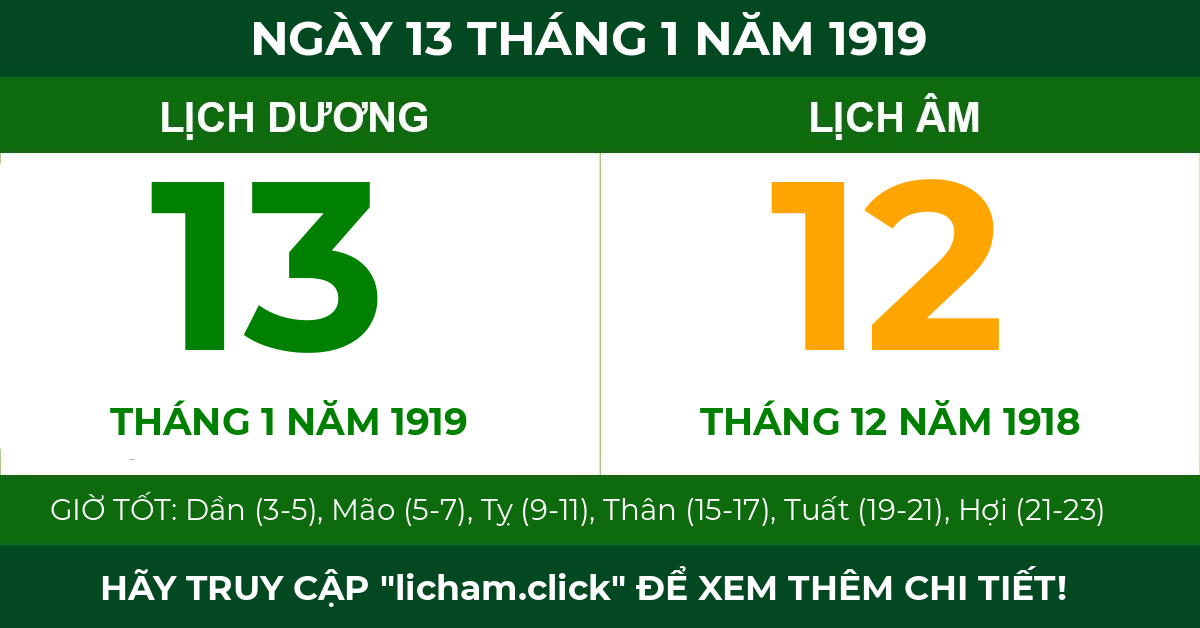 lịch âm ngày 13 tháng 1 năm 1919