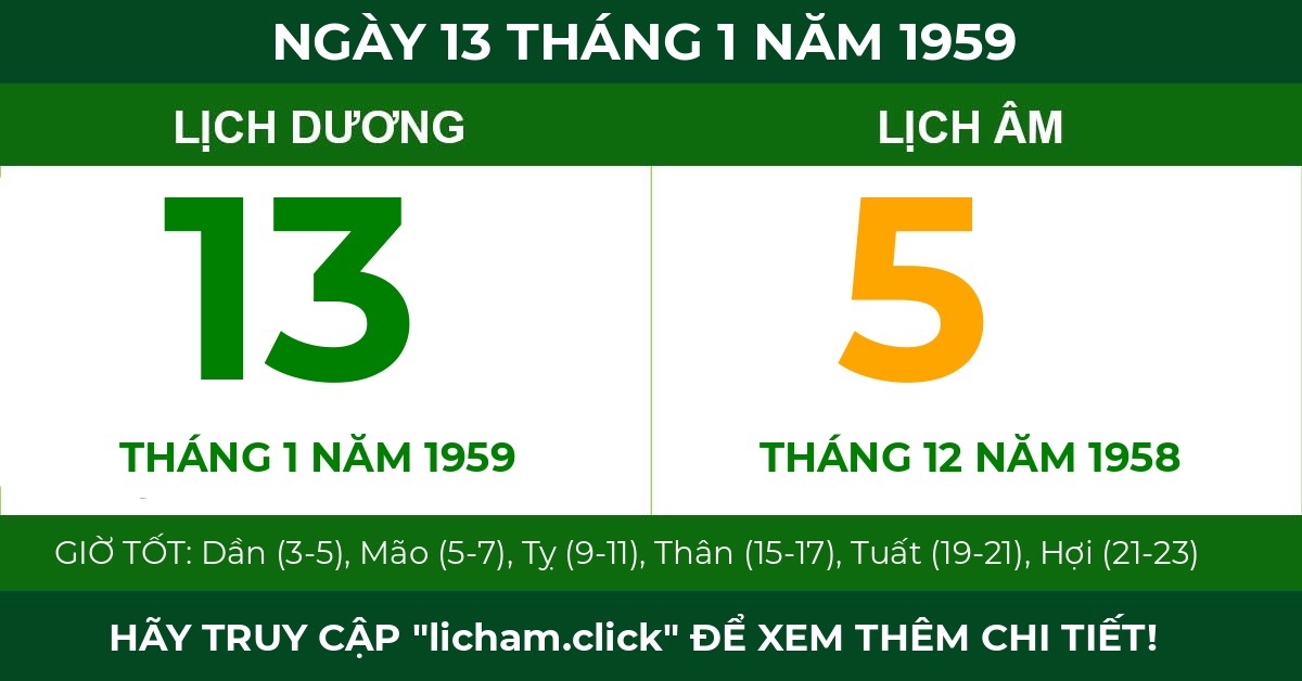 lịch âm ngày 13 tháng 1 năm 1959