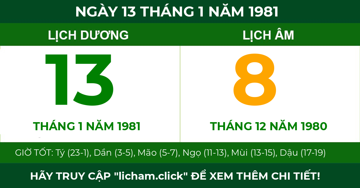 lịch âm ngày 13 tháng 1 năm 1981