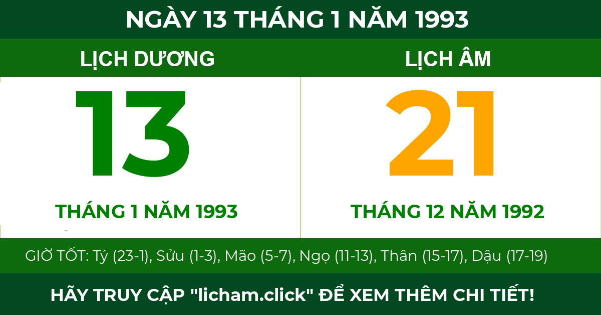 lịch âm ngày 13 tháng 1 năm 1993