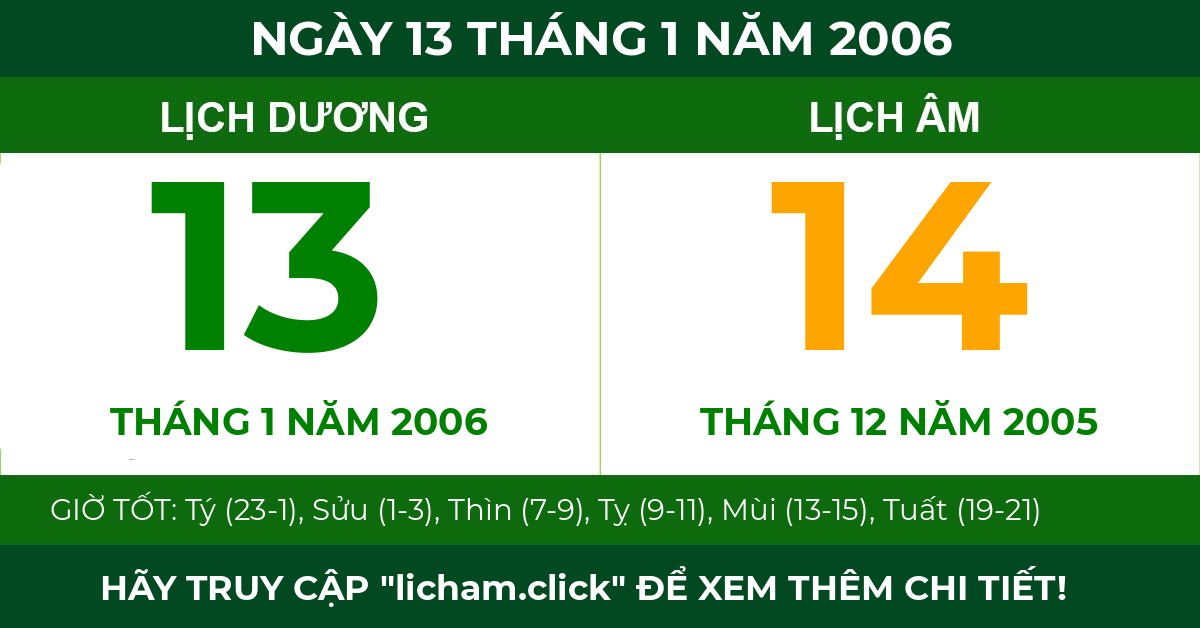 lịch âm ngày 13 tháng 1 năm 2006