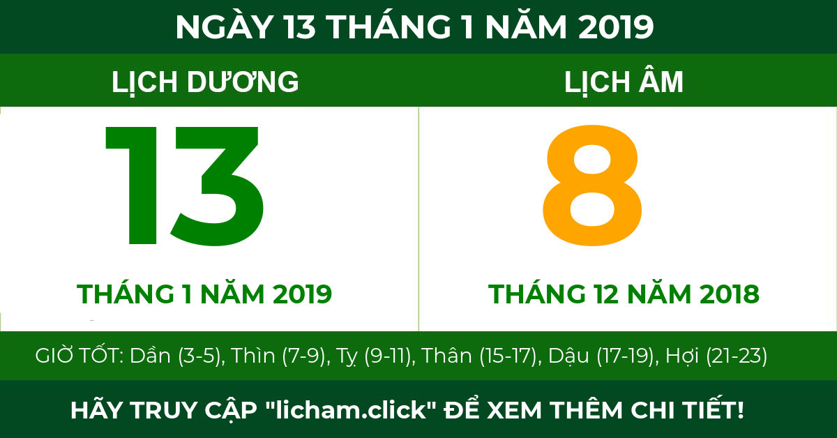 lịch âm ngày 13 tháng 1 năm 2019