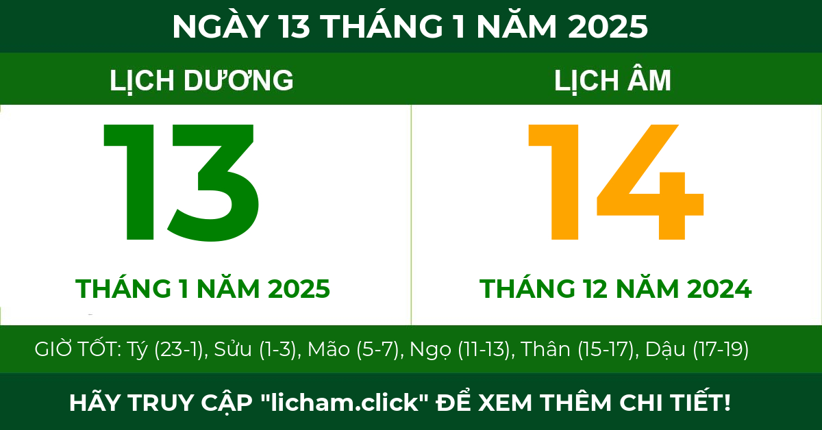lịch âm ngày 13 tháng 1 năm 2025