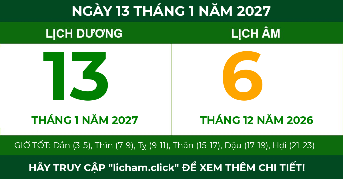 lịch âm ngày 13 tháng 1 năm 2027