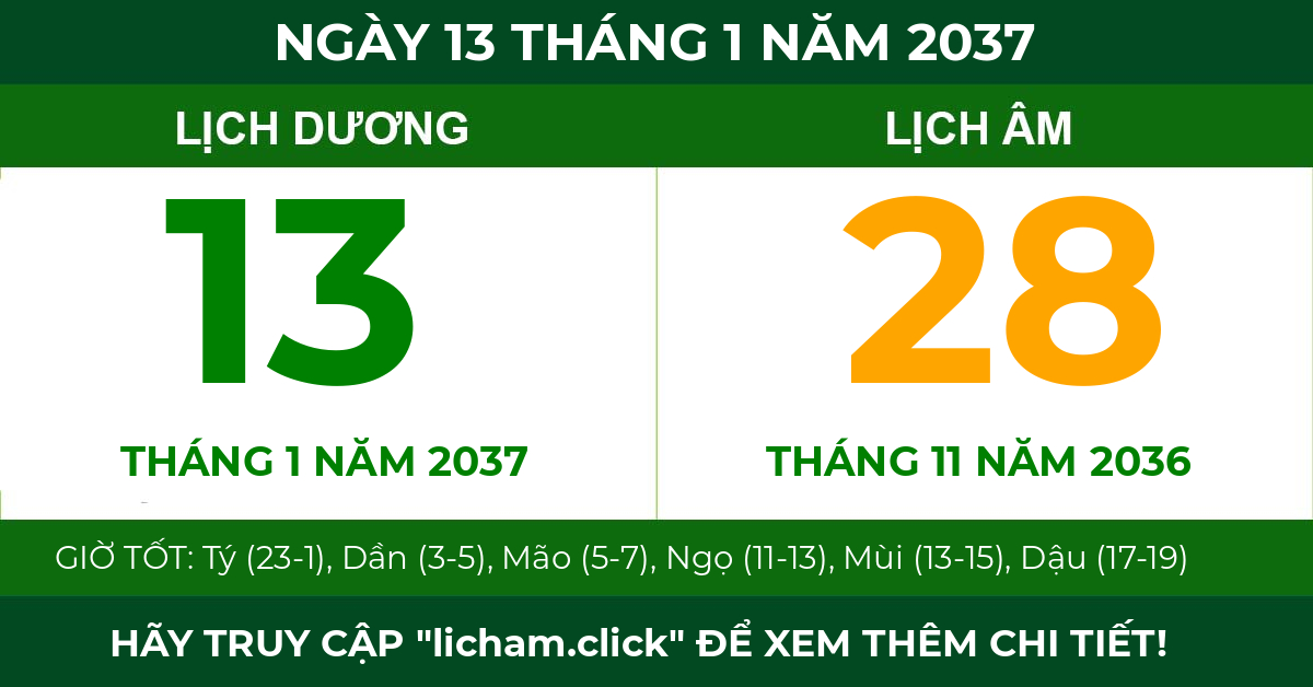 lịch âm ngày 13 tháng 1 năm 2037