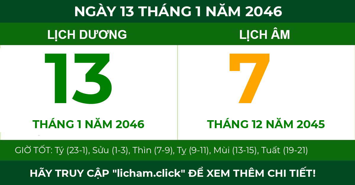 lịch âm ngày 13 tháng 1 năm 2046