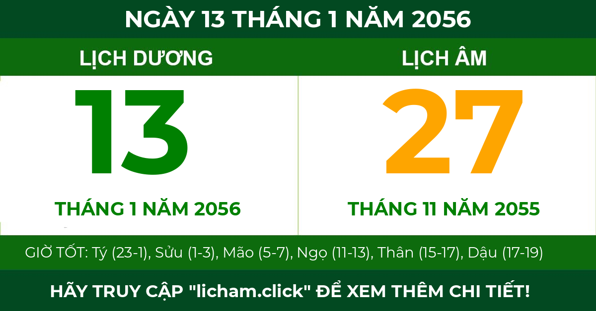 lịch âm ngày 13 tháng 1 năm 2056