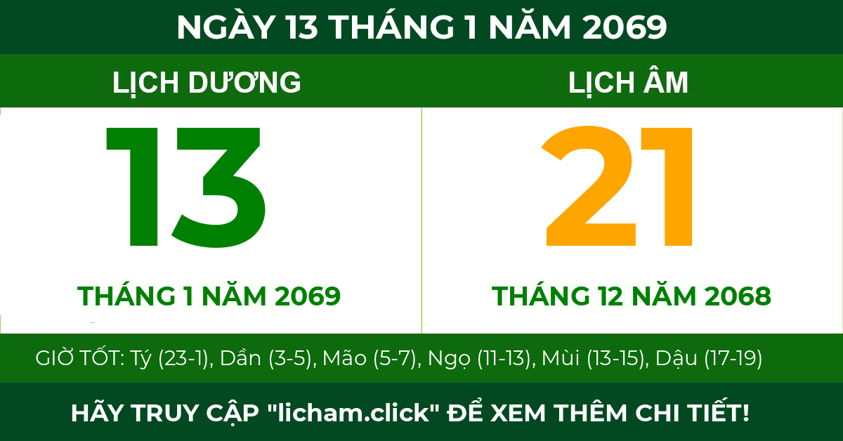 lịch âm ngày 13 tháng 1 năm 2069