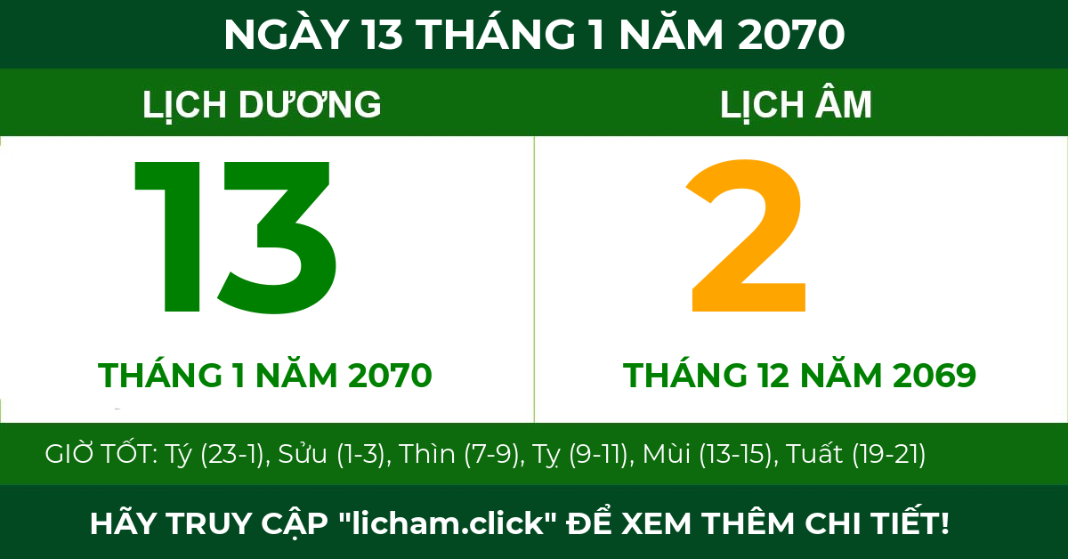 lịch âm ngày 13 tháng 1 năm 2070