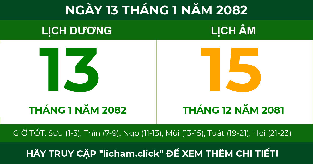 lịch âm ngày 13 tháng 1 năm 2082