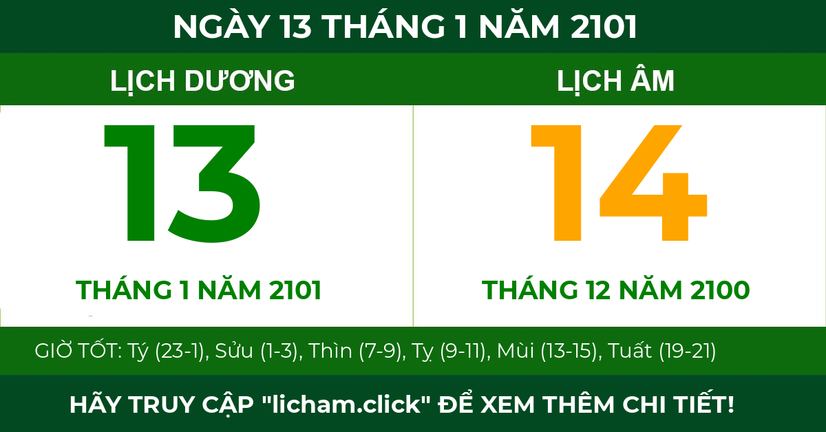 lịch âm ngày 13 tháng 1 năm 2101