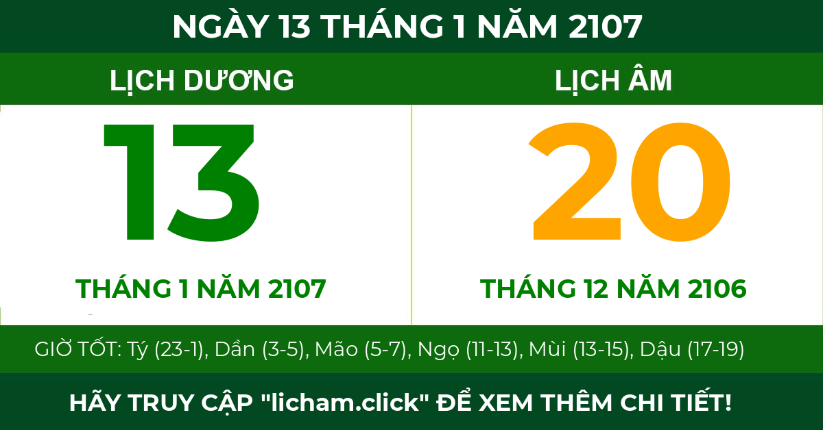 lịch âm ngày 13 tháng 1 năm 2107