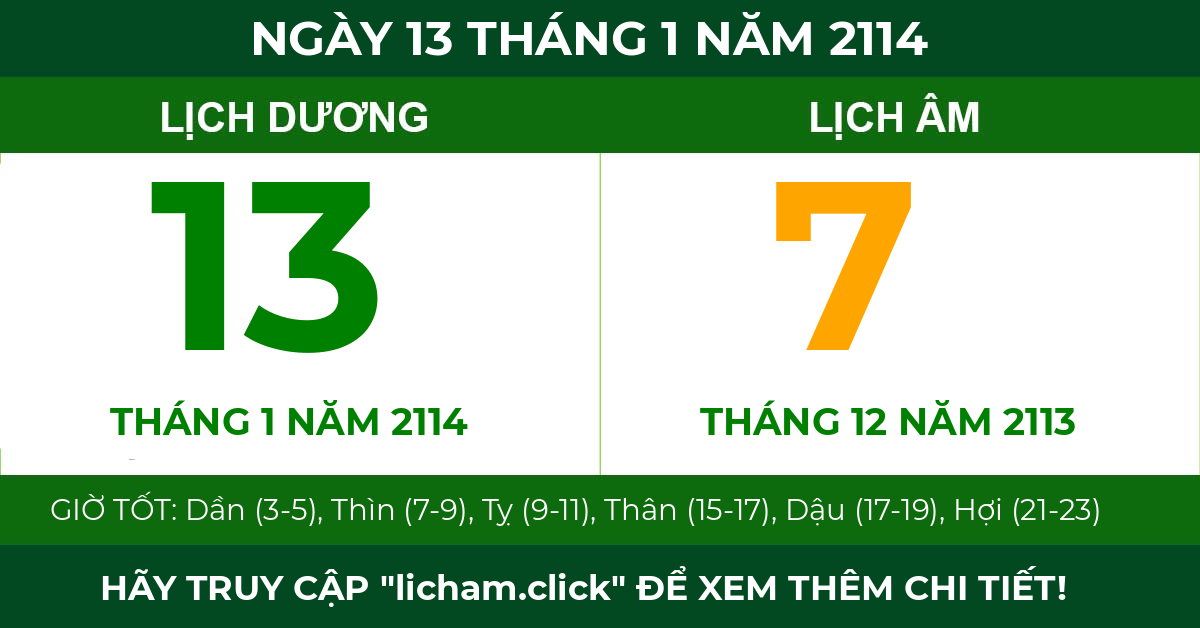 lịch âm ngày 13 tháng 1 năm 2114