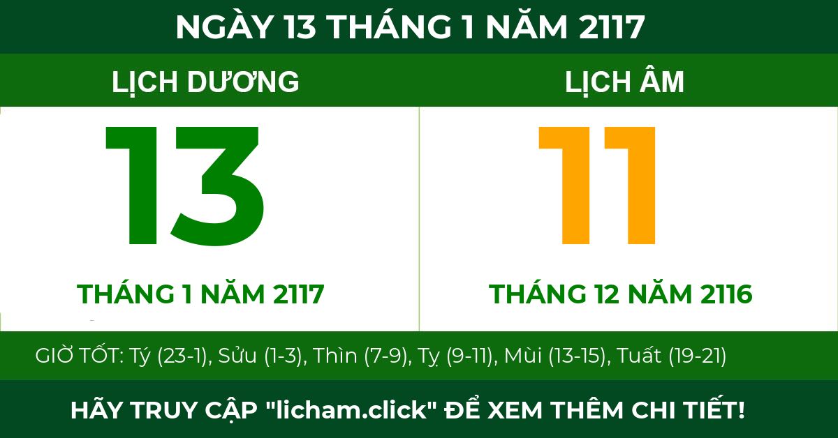 lịch âm ngày 13 tháng 1 năm 2117