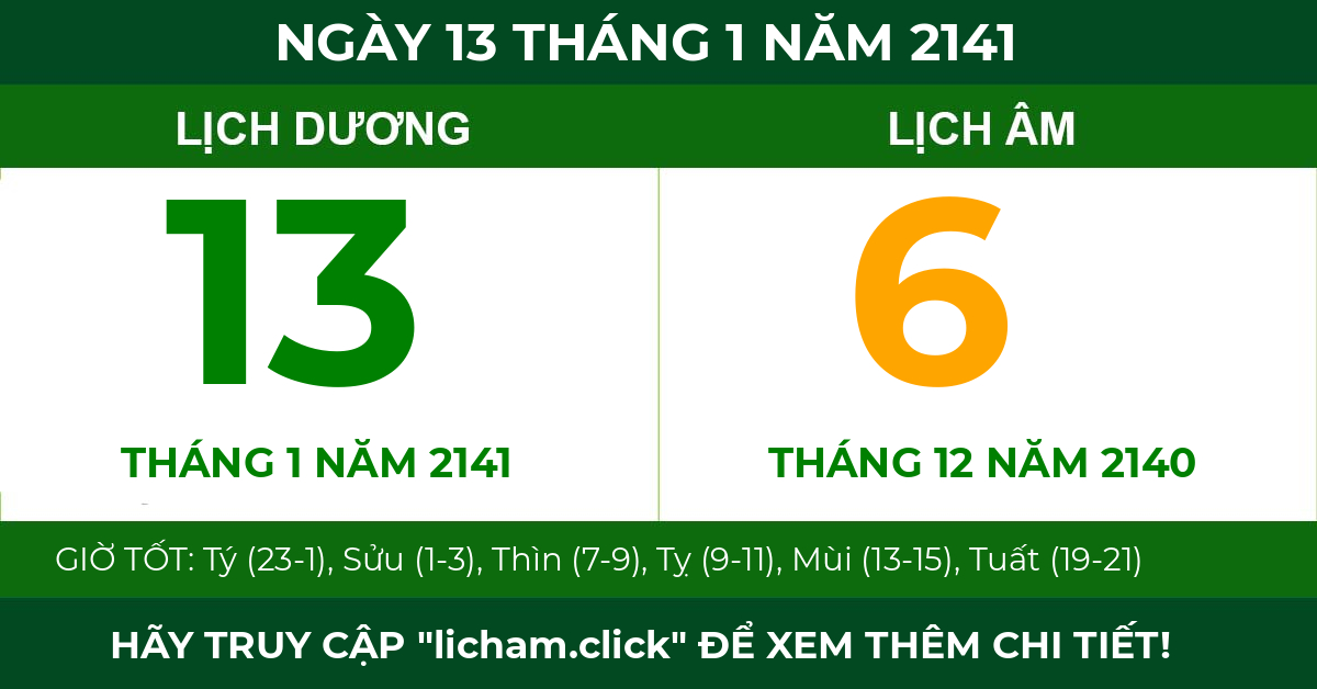 lịch âm ngày 13 tháng 1 năm 2141