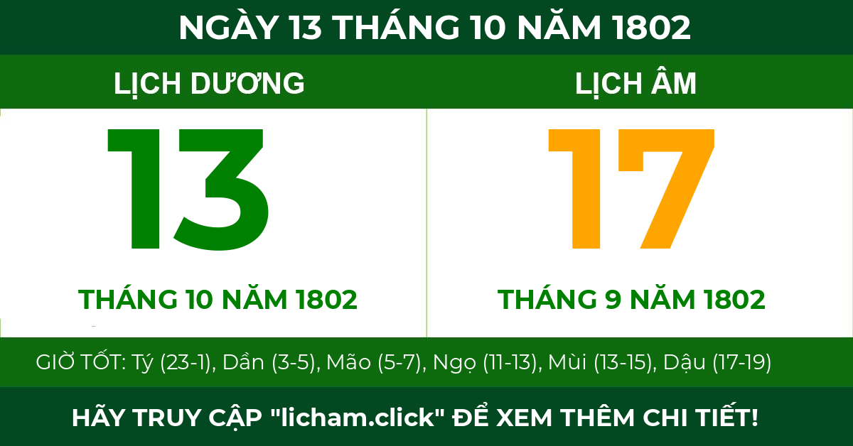 lịch âm ngày 13 tháng 10 năm 1802