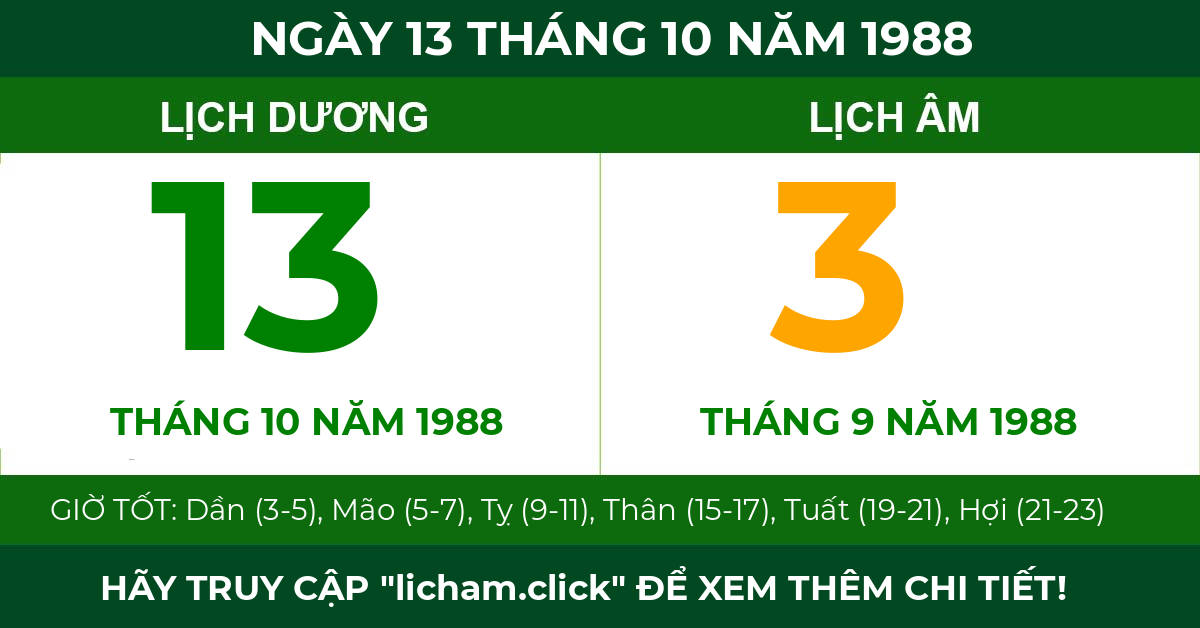 lịch âm ngày 13 tháng 10 năm 1988