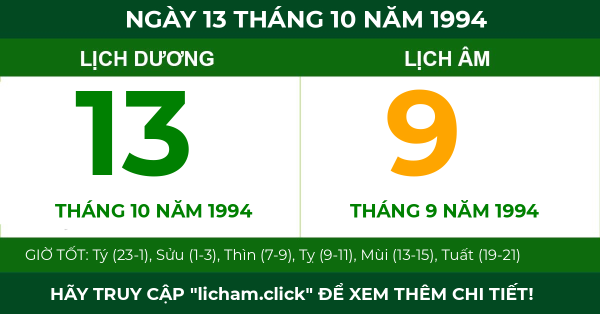 lịch âm ngày 13 tháng 10 năm 1994