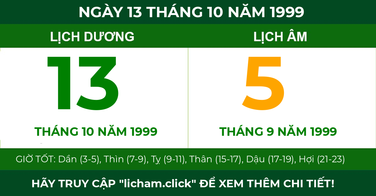 lịch âm ngày 13 tháng 10 năm 1999