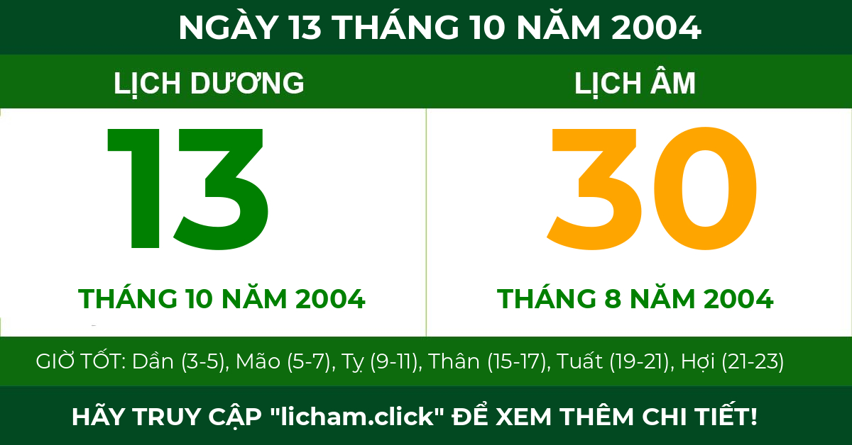 lịch âm ngày 13 tháng 10 năm 2004