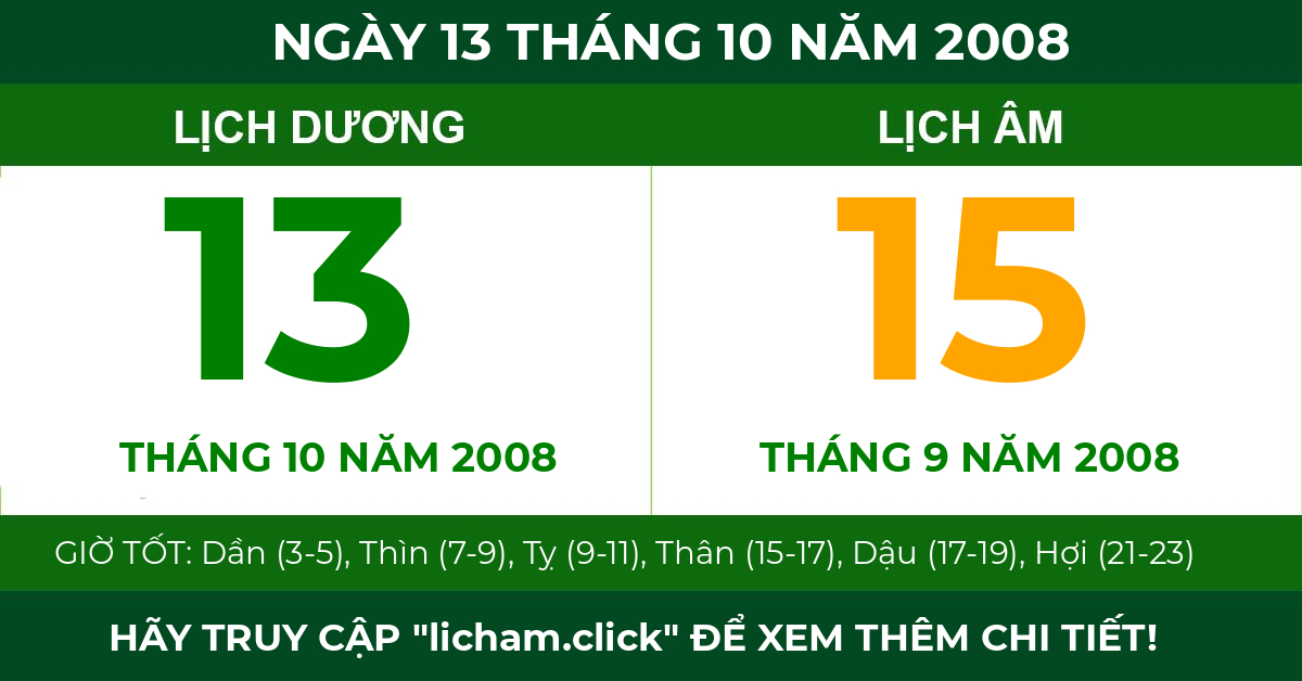 lịch âm ngày 13 tháng 10 năm 2008