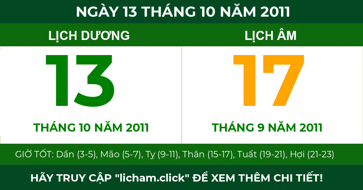 lịch âm ngày 13 tháng 10 năm 2011