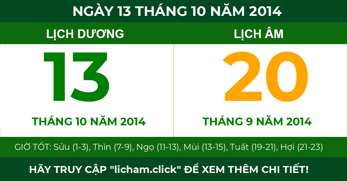 lịch âm ngày 13 tháng 10 năm 2014