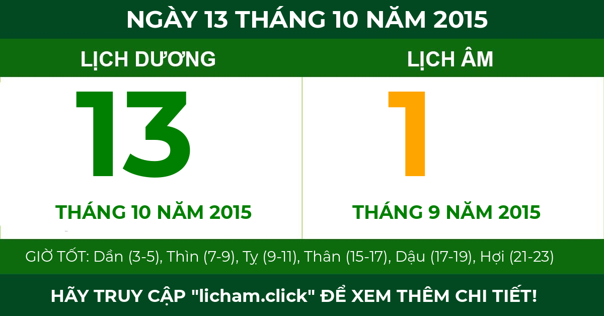 lịch âm ngày 13 tháng 10 năm 2015