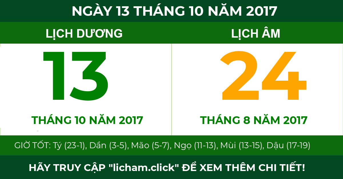lịch âm ngày 13 tháng 10 năm 2017