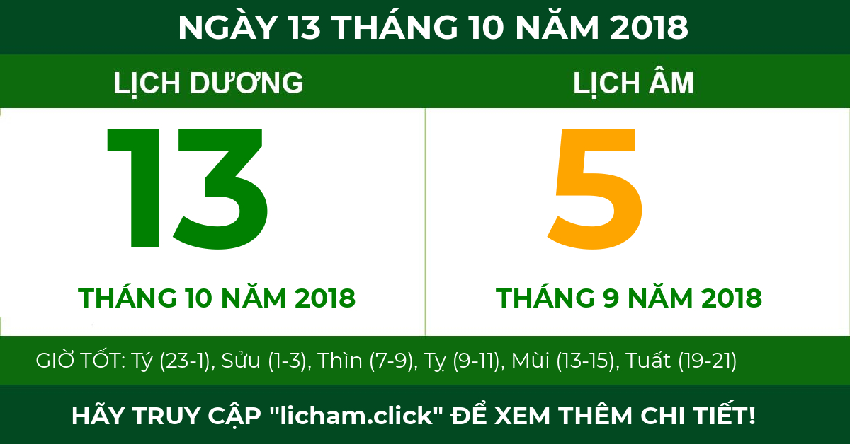 lịch âm ngày 13 tháng 10 năm 2018