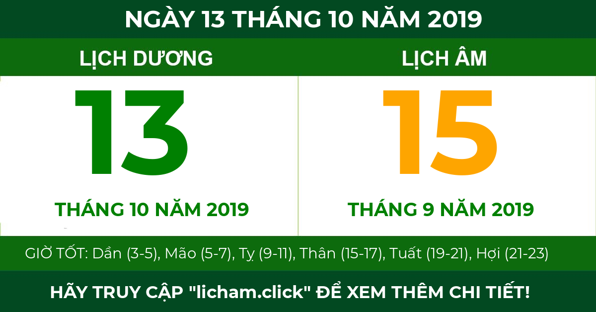 lịch âm ngày 13 tháng 10 năm 2019