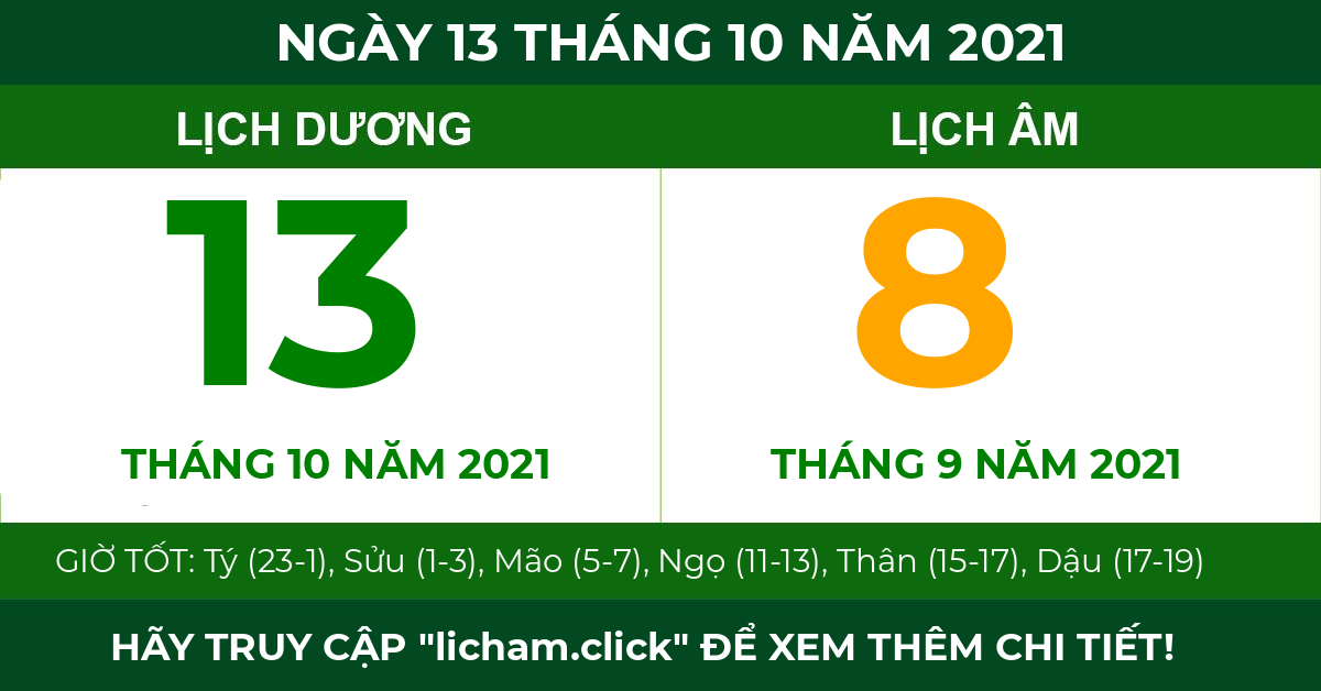 lịch âm ngày 13 tháng 10 năm 2021