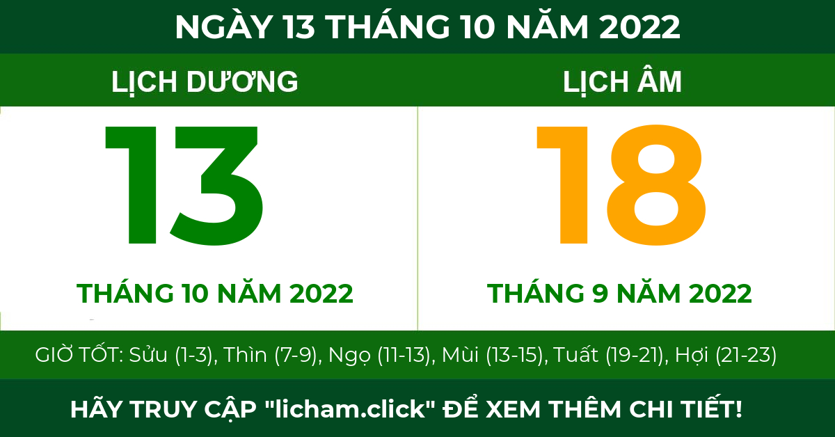 lịch âm ngày 13 tháng 10 năm 2022