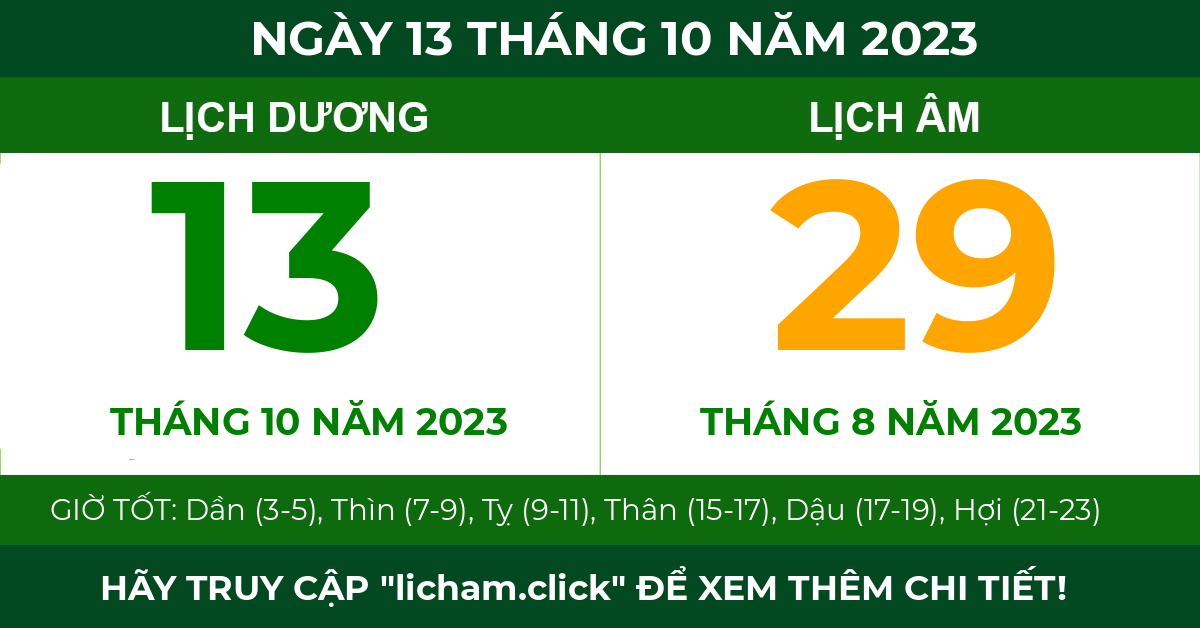 lịch âm ngày 13 tháng 10 năm 2023